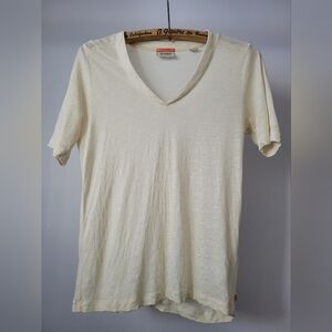Scotch & Soda Linen Blend V-Neck T-Shirt – XS – Off White